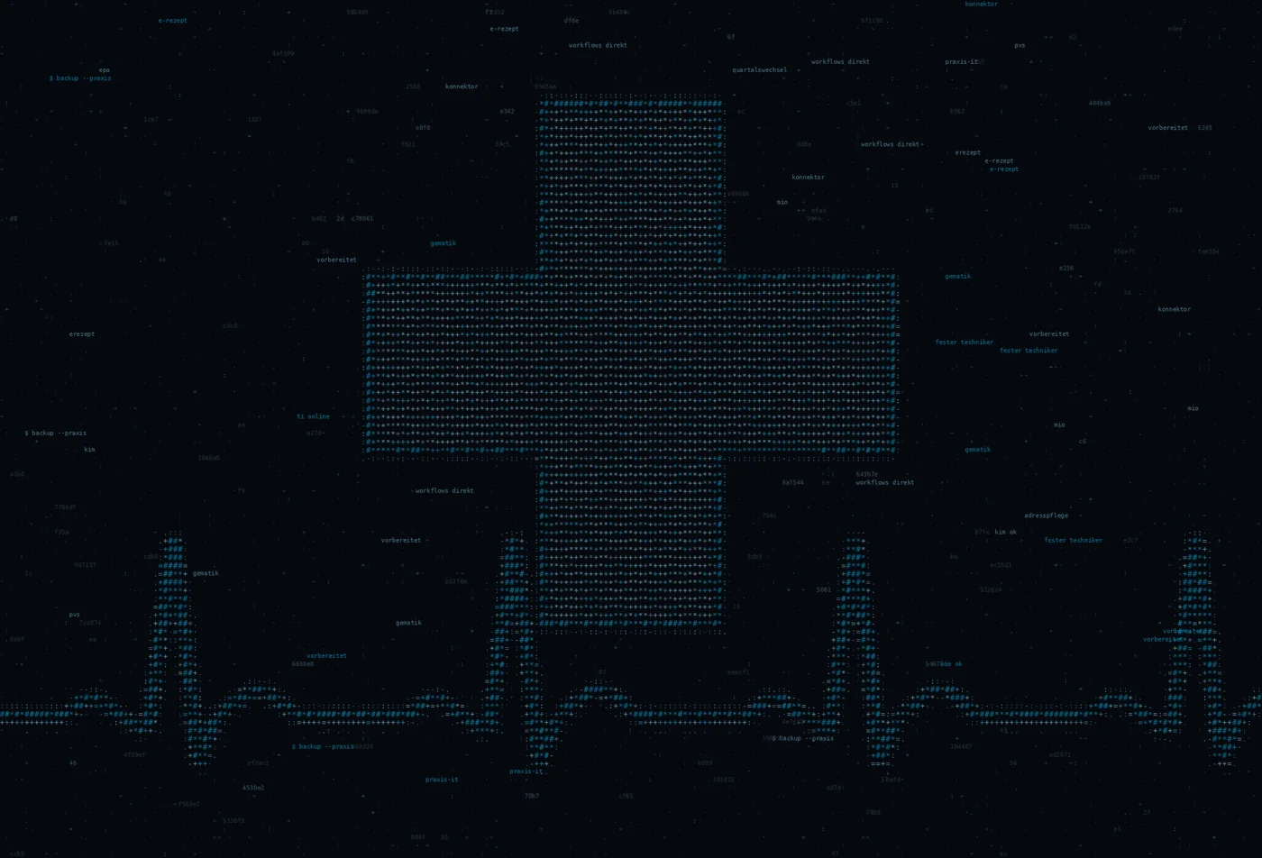 ASCII-Grafik: ein medizinisches Symbol — Titelbild zum Thema IT-Infrastruktur für Arztpraxen & MVZ — TI-nah, gematik-ready, regional