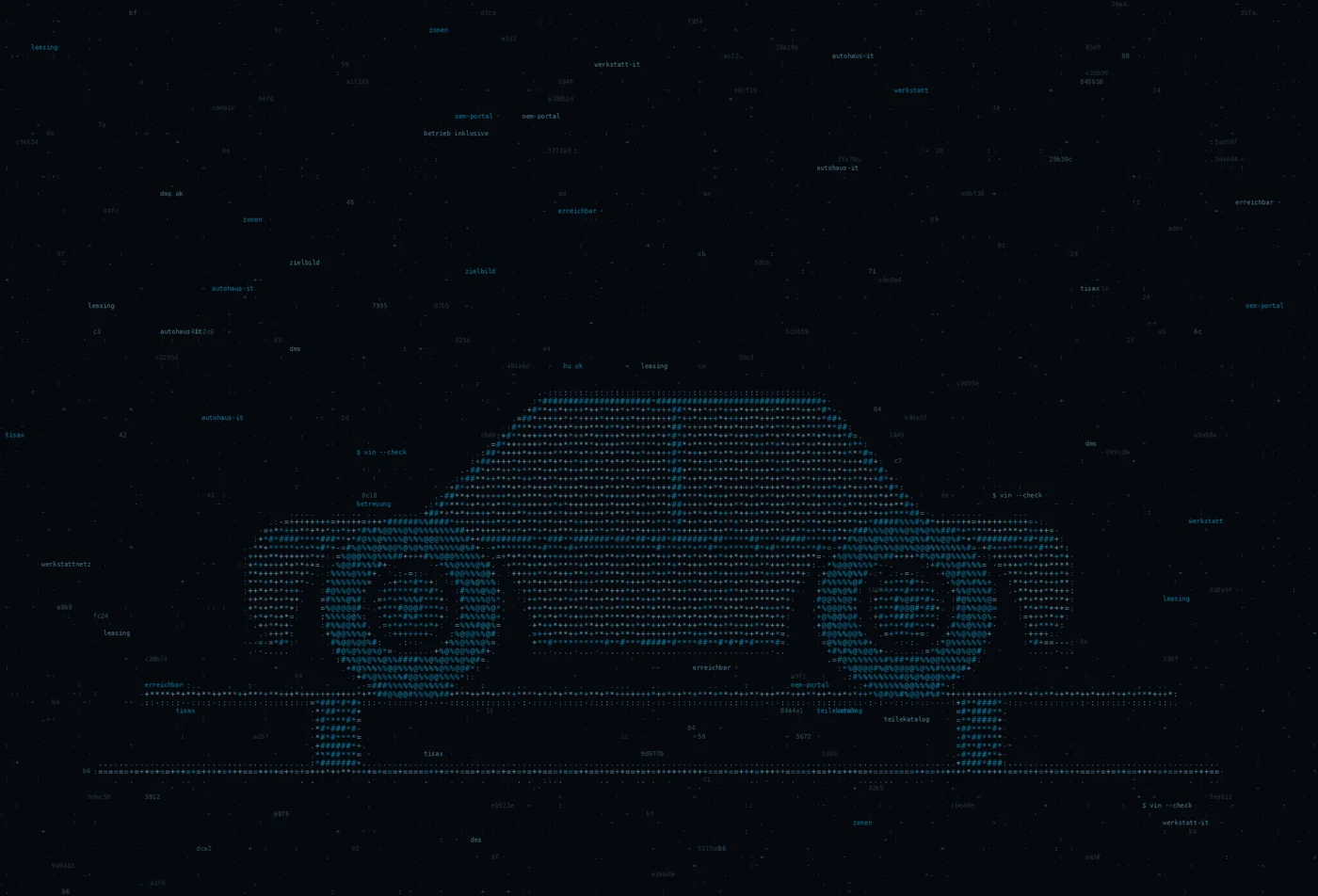 ASCII-Grafik: ein Fahrzeug — Titelbild zum Thema IT-Infrastruktur für Autohäuser — DMS, Hersteller-Portale, Werkstatt