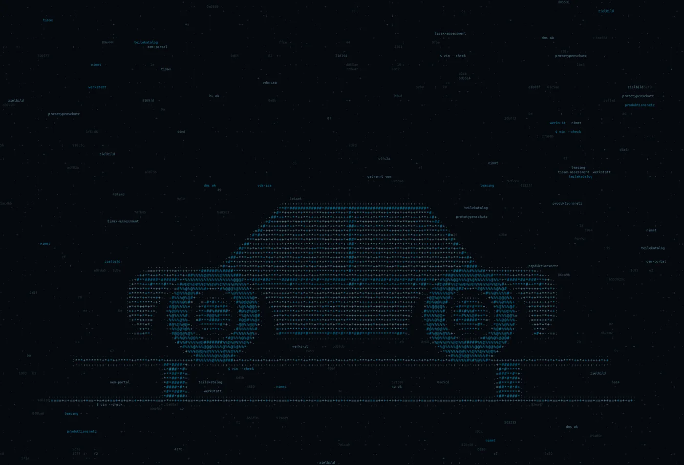 ASCII-Grafik: ein Fahrzeug — Titelbild zum Thema IT-Infrastruktur für Automobilzulieferer — TISAX-ready, werks-nah, verlässlich