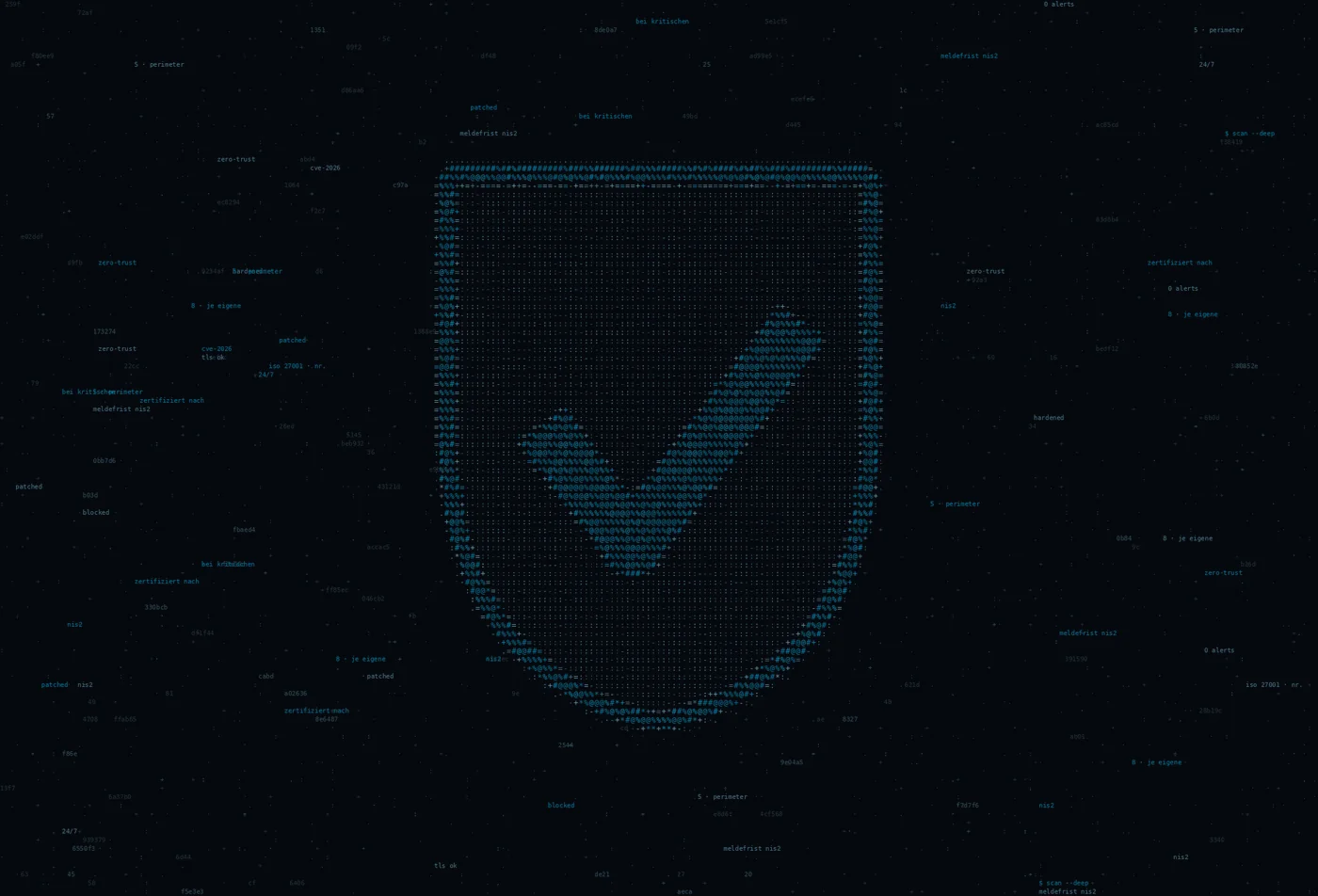 ASCII-Grafik: ein Schutzschild — Titelbild zum Thema Eine Architektur. Zehn Bausteine. Ein Dienstleister