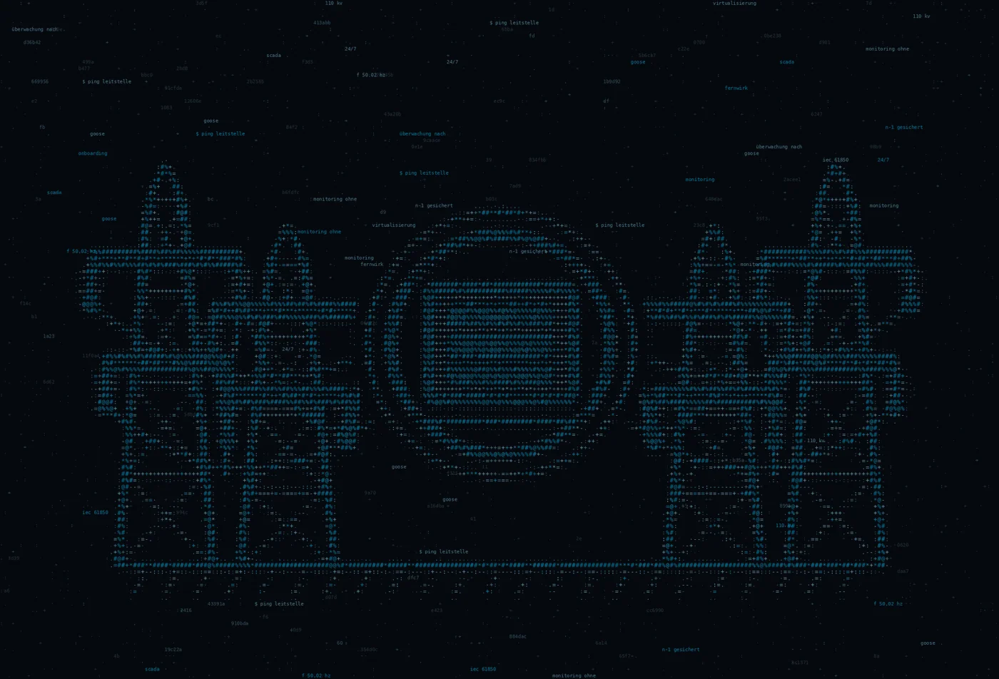 ASCII-Grafik: ein Leitungsnetz mit Masten und einem Knoten — Titelbild zum Thema Managed Infrastructure