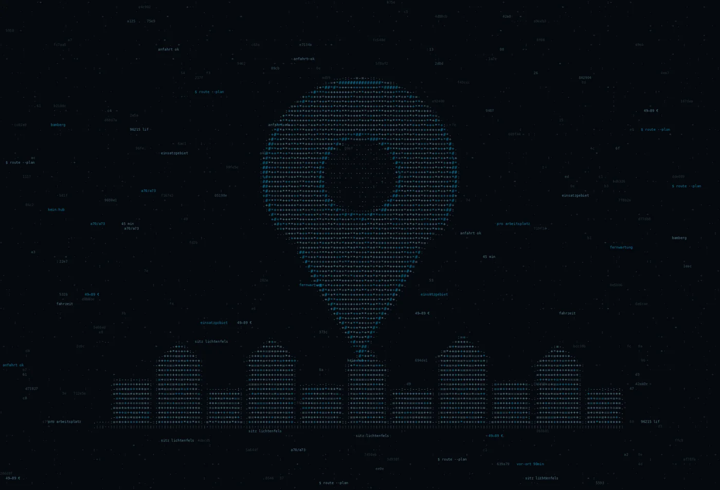 ASCII-Grafik: Kartenpin über einer Stadtsilhouette — Titelbild zum Thema IT-Dienstleister in Bamberg