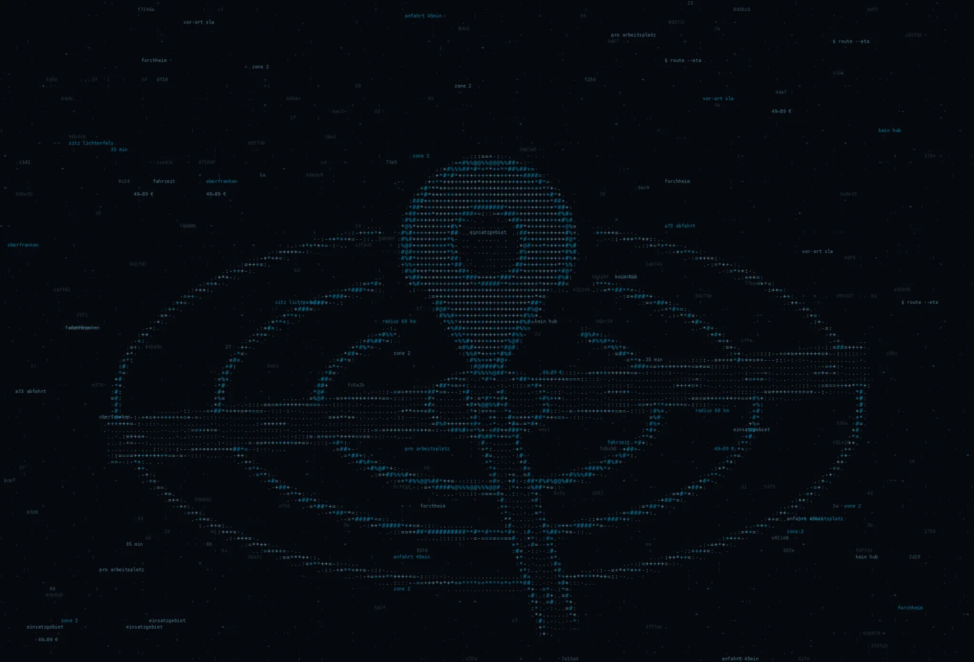 ASCII-Grafik: ein Kartenpin mit Radiusringen über einem Straßenkreuz — Titelbild zum Thema IT-Dienstleister in Forchheim