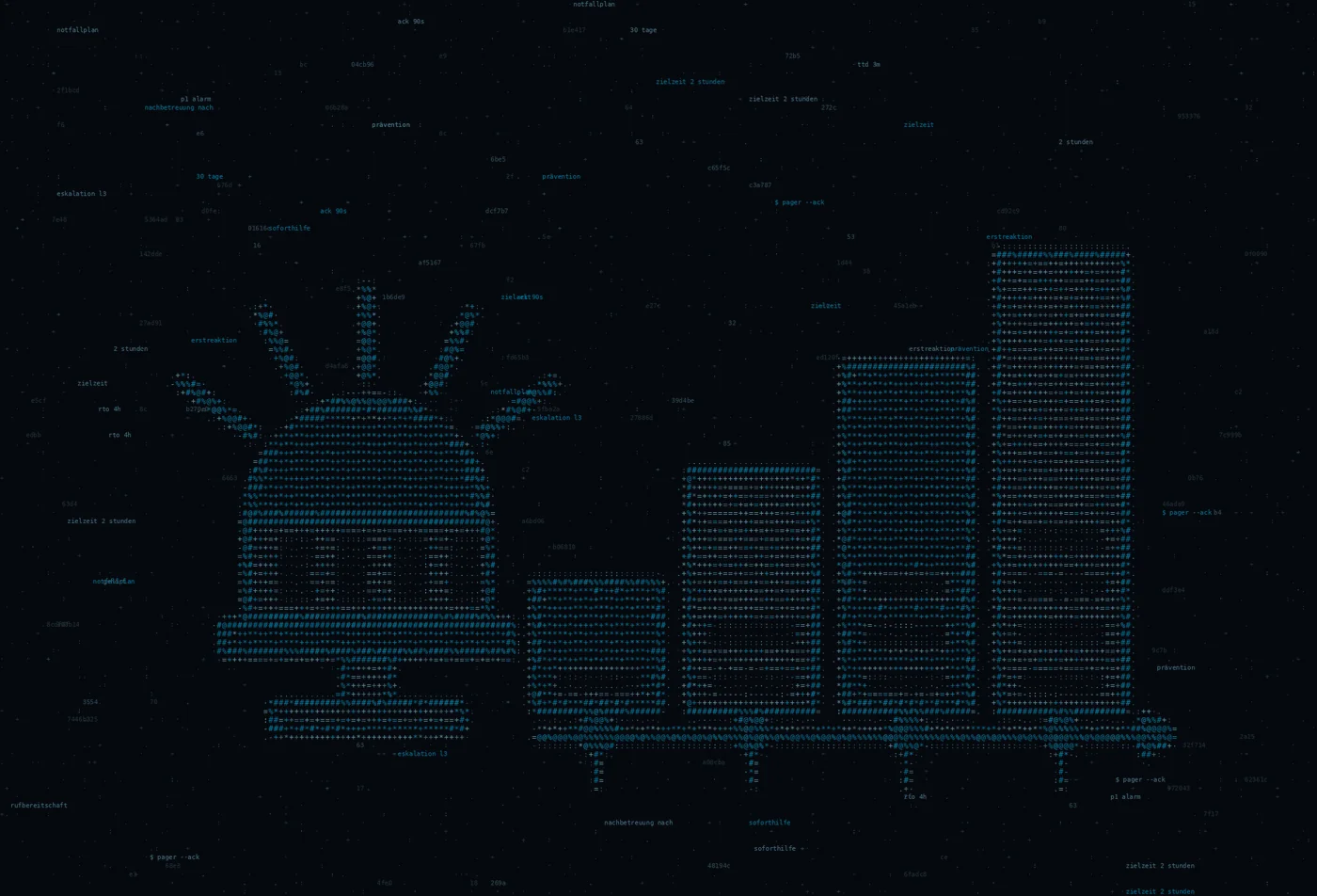 ASCII-Grafik: eine Sirene neben einer ansteigenden Zeitachse — Titelbild zum Thema IT Notfall? Wir sind für Sie da