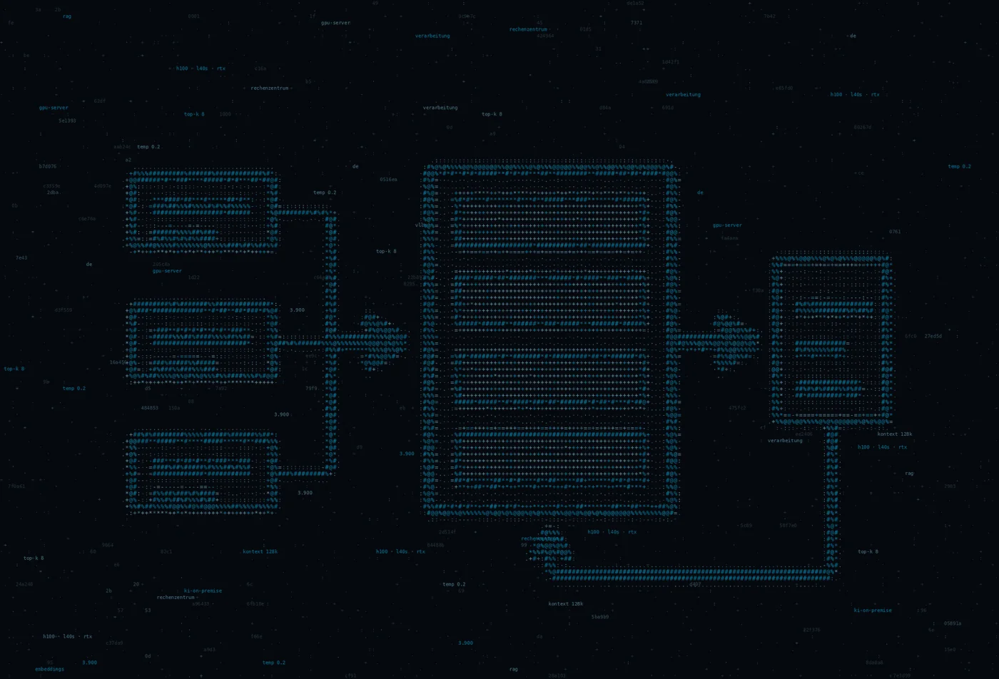ASCII-Grafik: ein Datenfluss zwischen Modell, Server und Anwendung — Titelbild zum Thema KI On-Premise