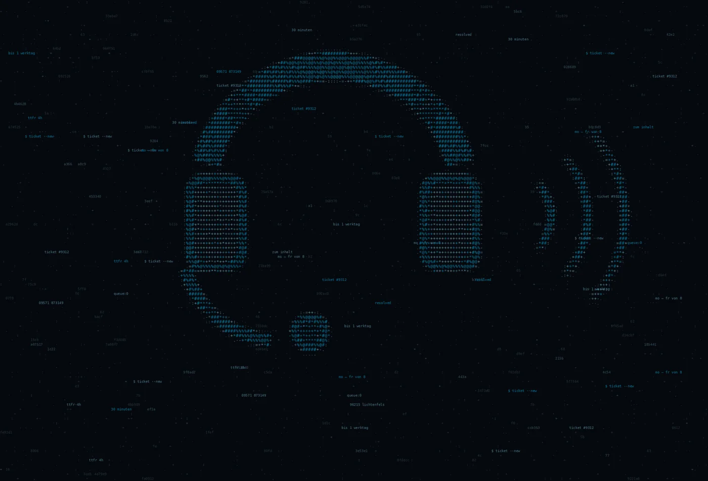 ASCII-Grafik: ein Headset am Arbeitsplatz — Titelbild der Kontaktseite von HostSpezial