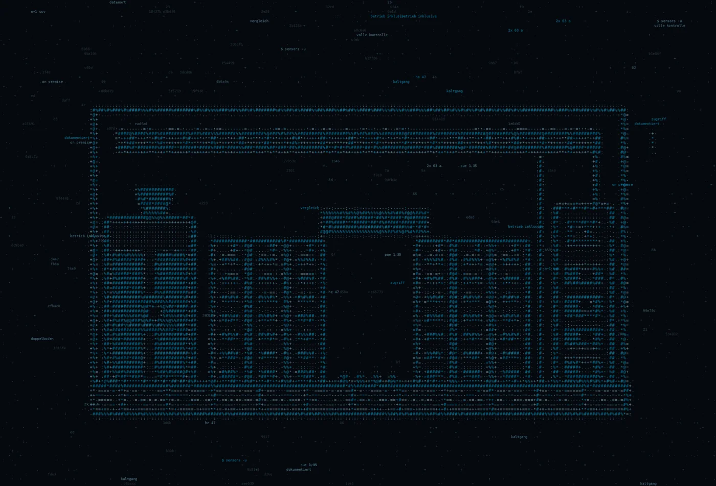 ASCII-Grafik: eine Rechenzentrumshalle im Schnitt — Titelbild zum Thema On-Premise Hosting