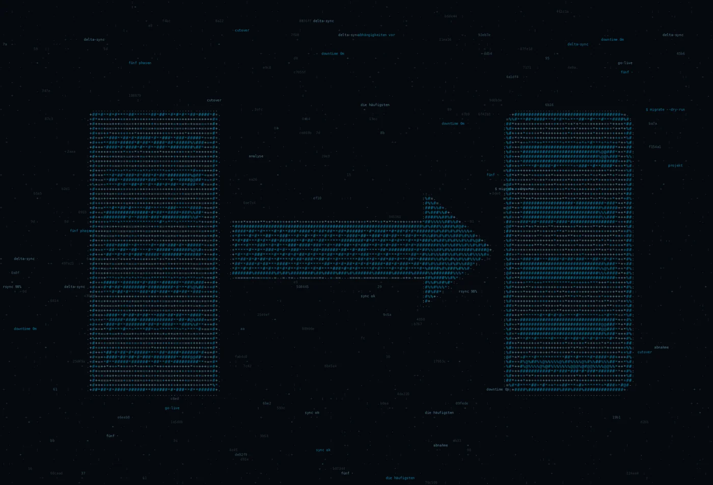 ASCII-Grafik: zwei Server-Racks mit Pfeil dazwischen — Titelbild zum Thema Projekt- & Migrationsbegleitung
