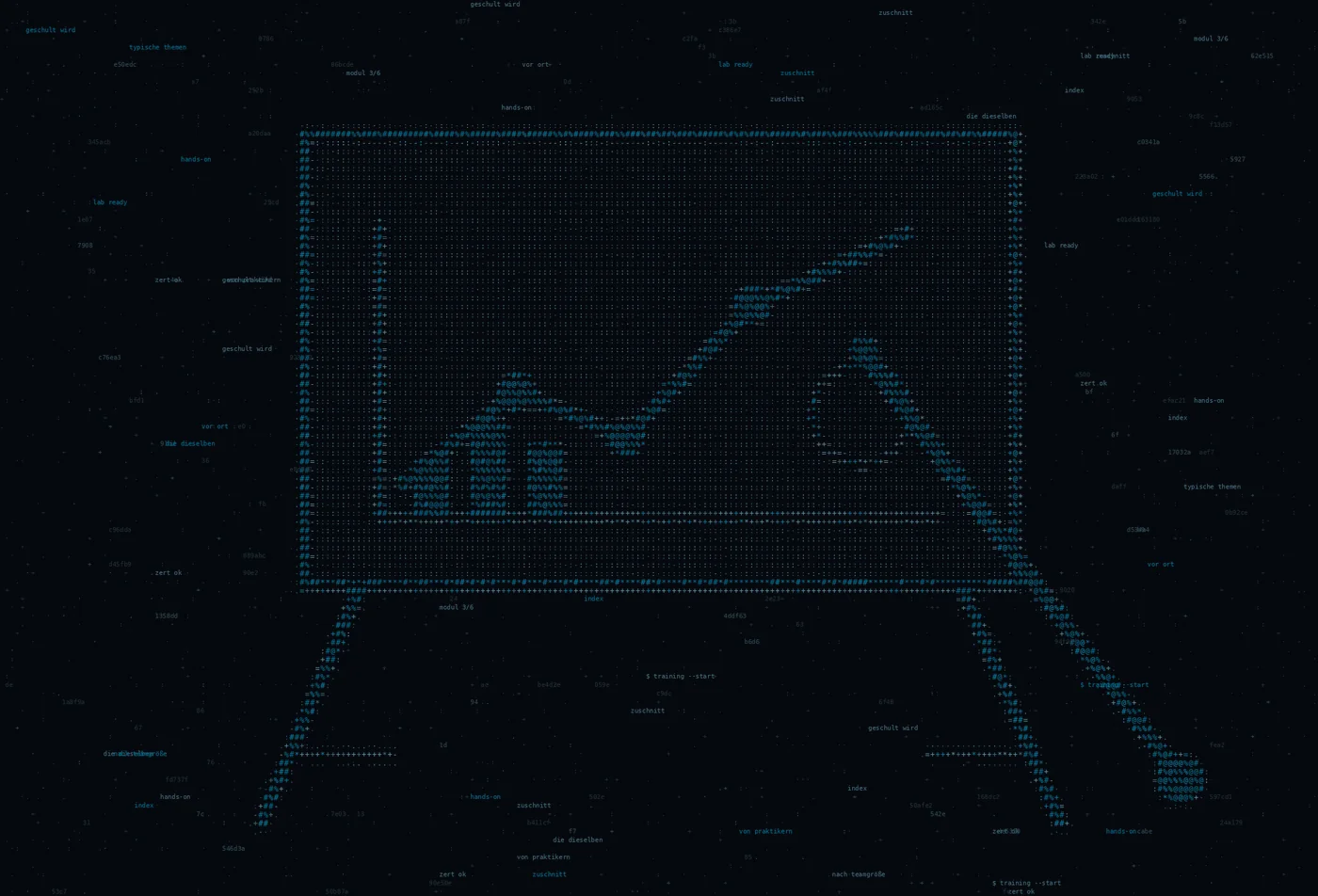 ASCII-Grafik: eine beschriebene Tafel — Titelbild zum Thema IT-Schulungen & Workshops