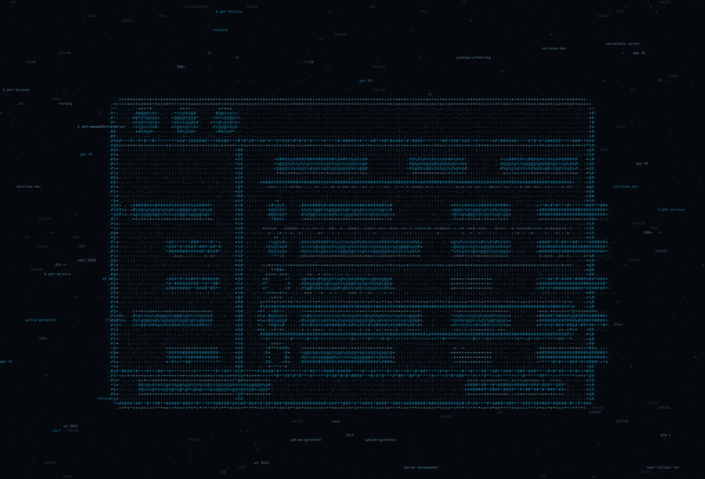 ASCII-Grafik: ein Serverfenster mit Diensteliste — Titelbild zum Thema Windows Server-Management & Administration
