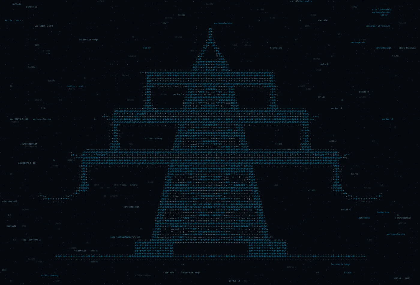 ASCII-Grafik: ein Hochspannungsmast — Titelbild zum Thema IT-Infrastruktur für Stadtwerke — regional, persönlich, verlässlich