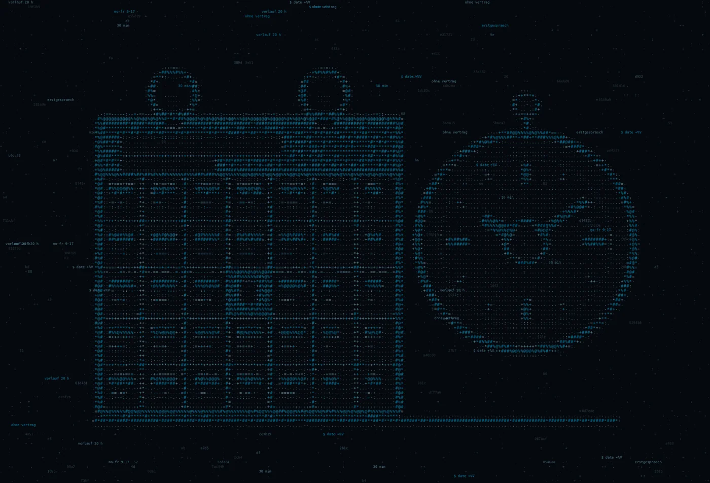 ASCII-Grafik: ein Wandkalenderblatt mit einem hervorgehobenen Tag und einer Uhr daneben — Titelbild der Terminseite von HostSpezial