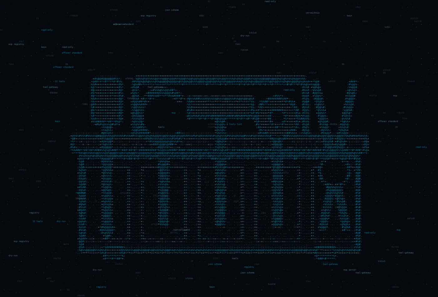 ASCII-Grafik: ein Werkzeugkasten mit Tragebuegel und fuenf Steckplaetzen, aus denen Schraubendreher, Schluessel, Hammer, Zahnrad und Zange ragen — Titelbild zum Thema Kein Tool-Call ohne Gateway