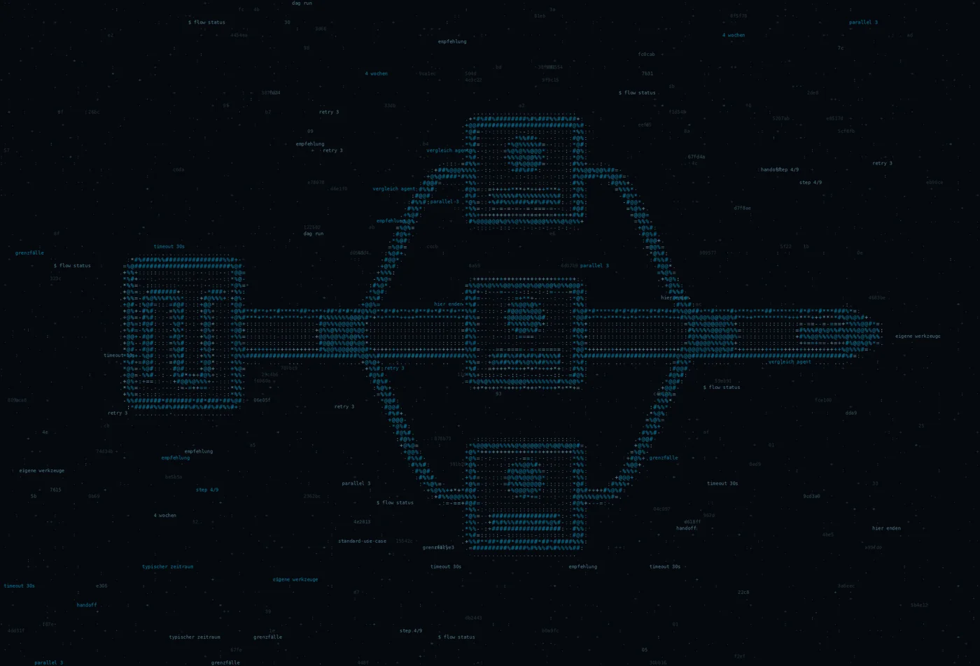 ASCII-Grafik: eine waagerechte Steuerspur, von der zwei Bahnen abzweigen und wieder zusammenlaufen, mit drei Kaesten darauf — Titelbild zum Thema HostSpezial Agent Runtime oder fertige Agenten-Suite