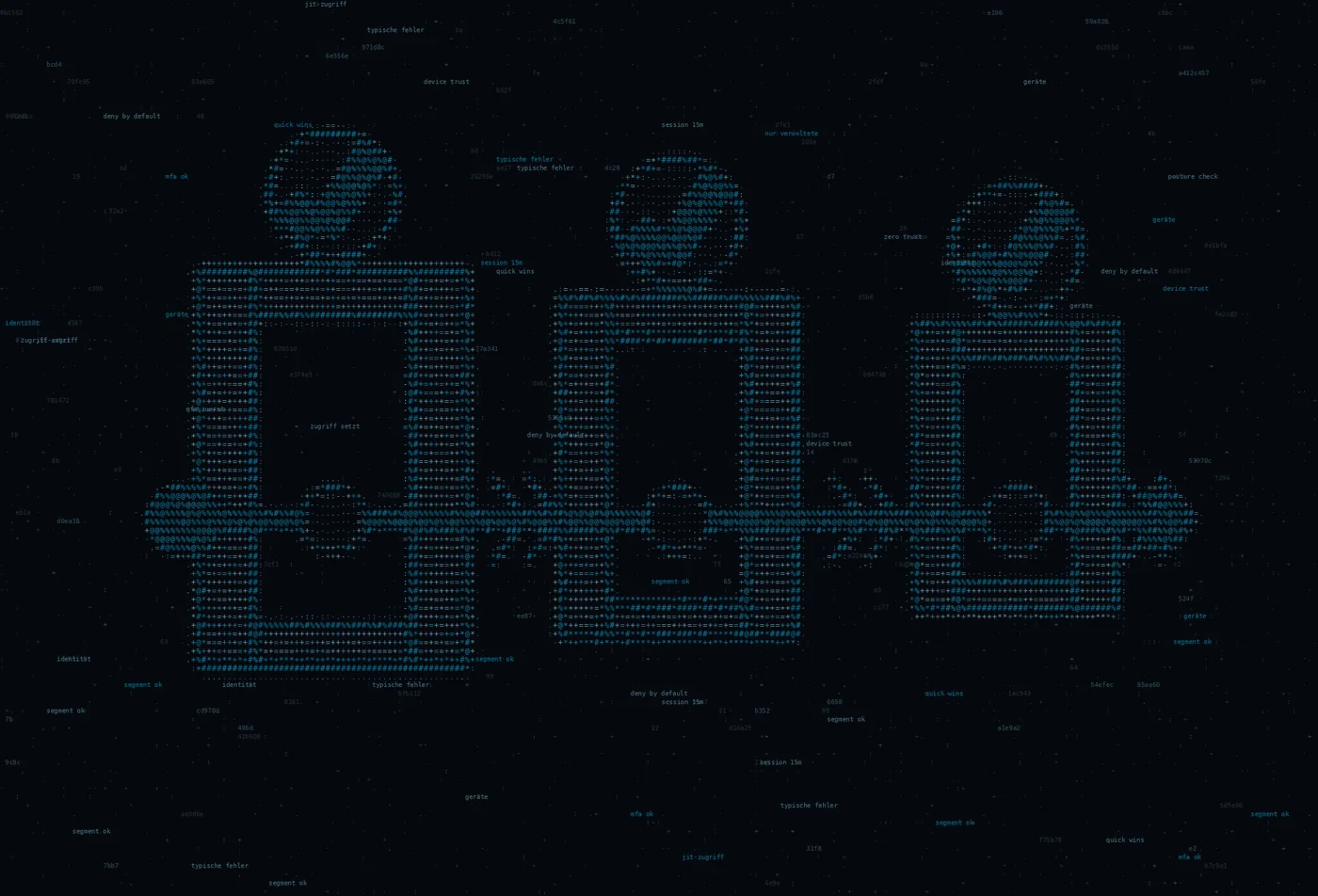 ASCII-Grafik: drei hintereinanderliegende Prüftore mit einem Pfad hindurch — Titelbild zum Thema Zero Trust Security: Konzept und Umsetzung für den Mittelstand
