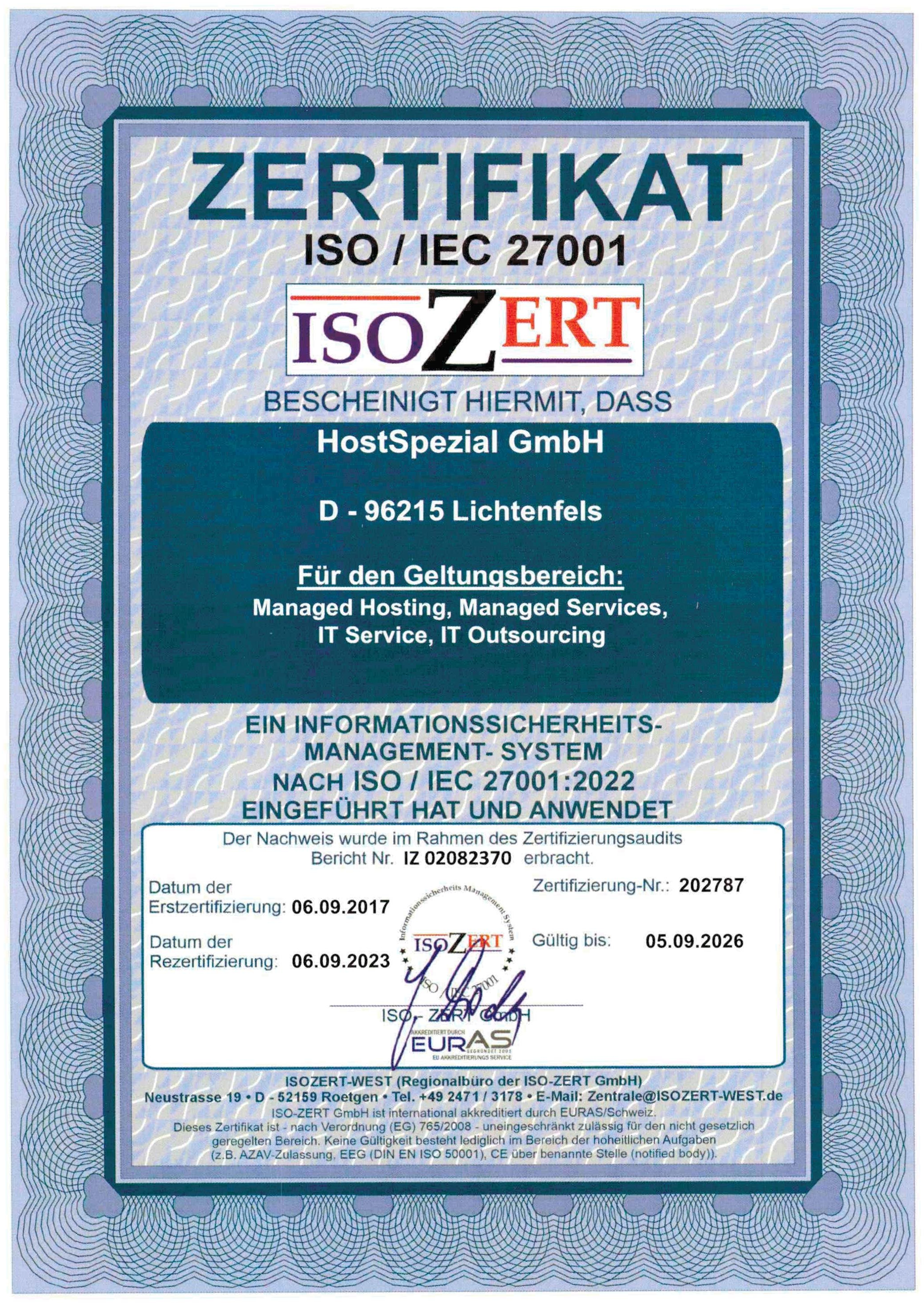 ISO 27001 Zertifikat